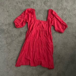 Red, babydoll, long sleeve dress